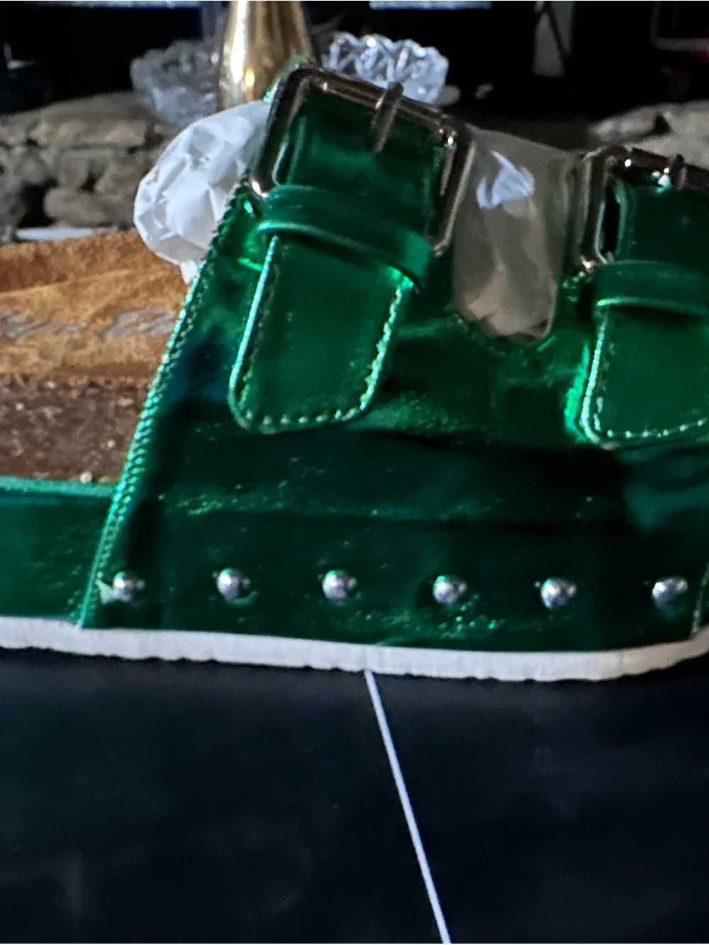 Cape Robbin  Shiny Emerald Green Double-Buckle Platform Sandal